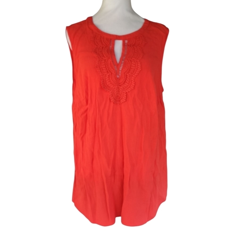 Anthropologie Daniel Rainn Red Sleeveless Blouse Lace Details Flowy Size 1X